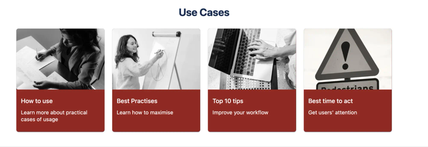 A visual list of use cases on a Confluence documentation page