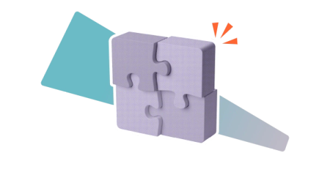 A 3D jigsaw showing four chunky pieces locked together on a stylised background