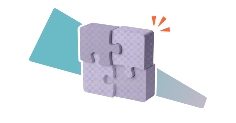 A 3D jigsaw showing four chunky pieces locked together on a stylised background
