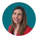 A headshot of Elaine Keep against a teal background