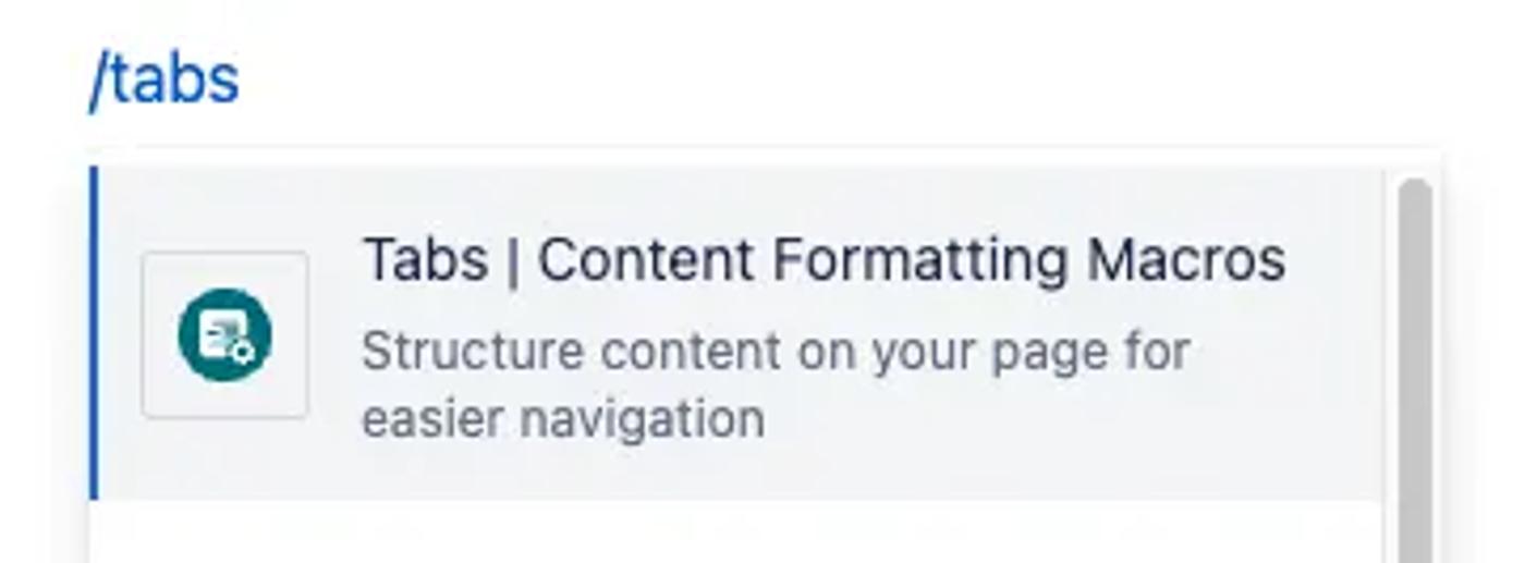 The Tabs shortcut on a Confluence page