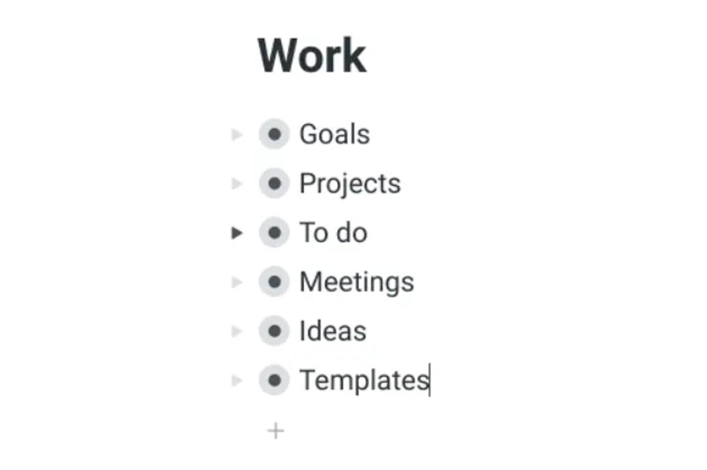 A list of different work goals in a Workflowy to-do list