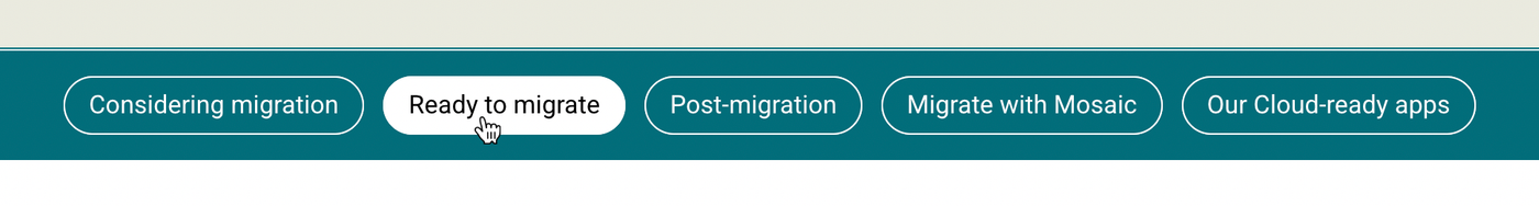 Screenshot of the Confluence migration hub navigation bar with links to different steps in migration