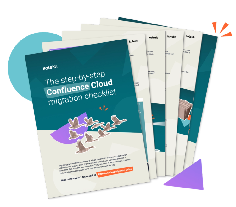 A fanned display of pages in the Confluence Cloud migration checklist PDF
