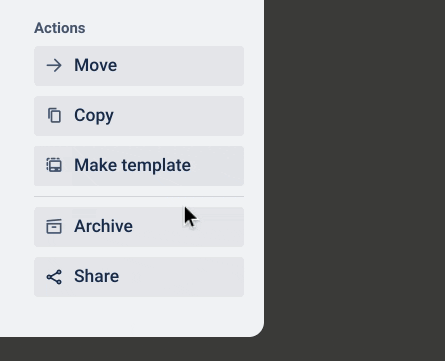 A gif showing a user clicking the archive and delete buttons on a Trello card