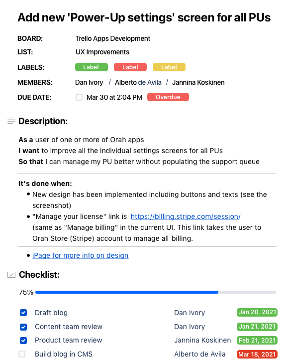 A more visual PDF from Board Export for Trello after the update