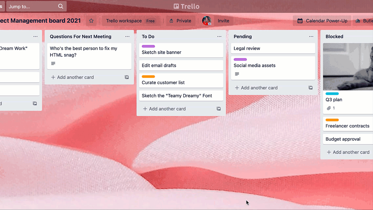 A gif showing how to delete a Trello card with the Card Delete for Trello Power-Up