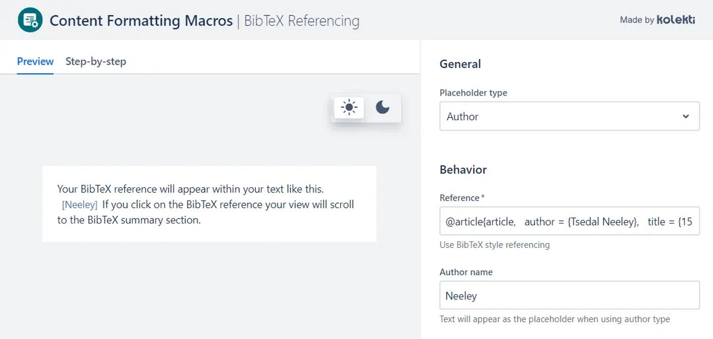 An image of the BibTeX Formatting macro editing screen