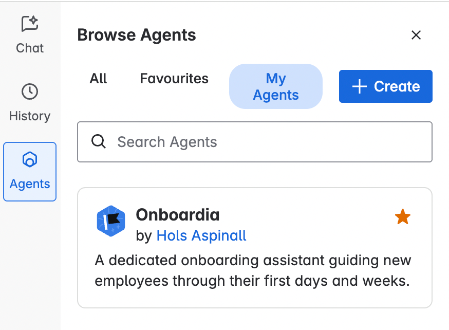 Screenshot of the Rovo Chat screen with the 'My Agents' tab selected