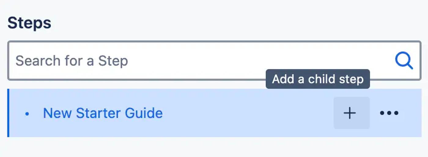 A screenshot of how to add a child step in Guided Pathways