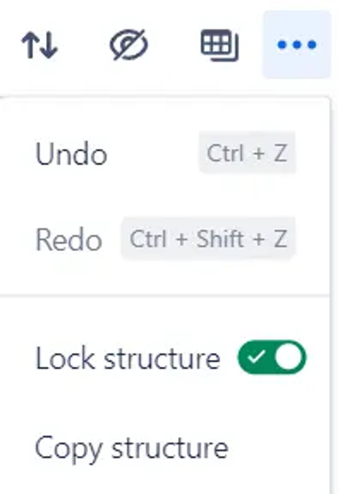 The ‘Lock structure’ option toggled in a Confluence database