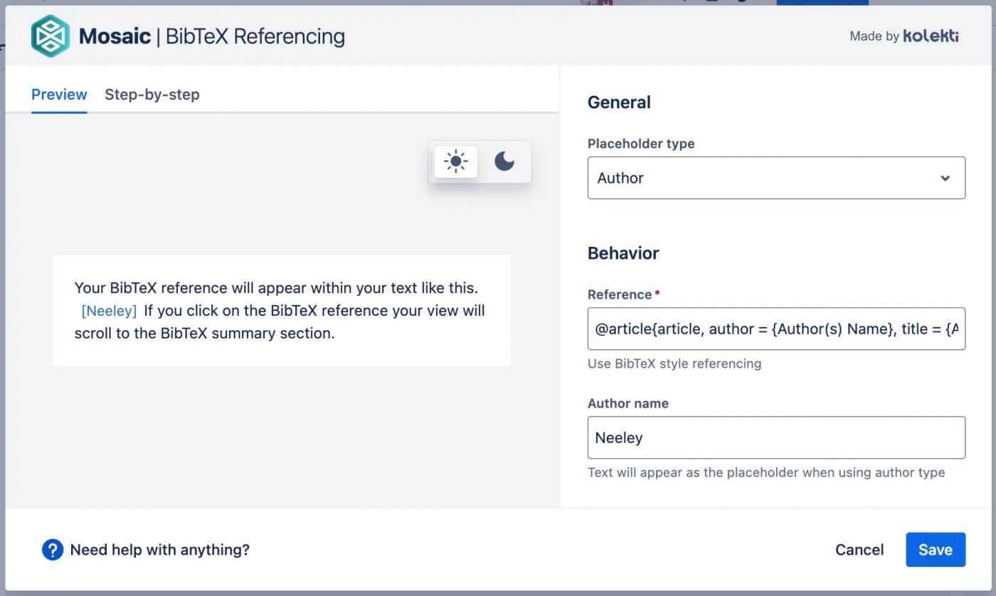 An image of the BibTeX Formatting macro editing screen