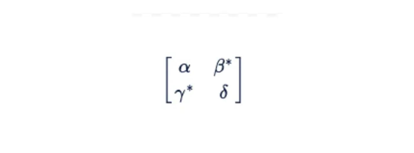 Scientific LaTeX symbols displayed in two columns as a matrix within square brackets