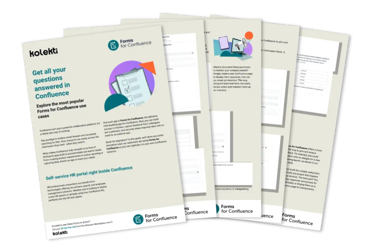 A fanned out booklet showing Forms for Confluence use cases