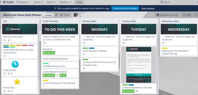 The work from home board template for Trello