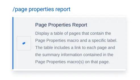 A screenshot of the page properties report macro in Confluence