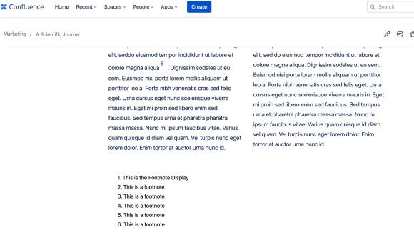 A screenshot of a Confluence page with footnotes listed under text