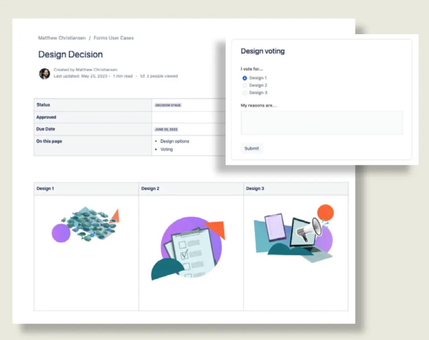 Three different logos side-by-side with a survey to vote on the best design