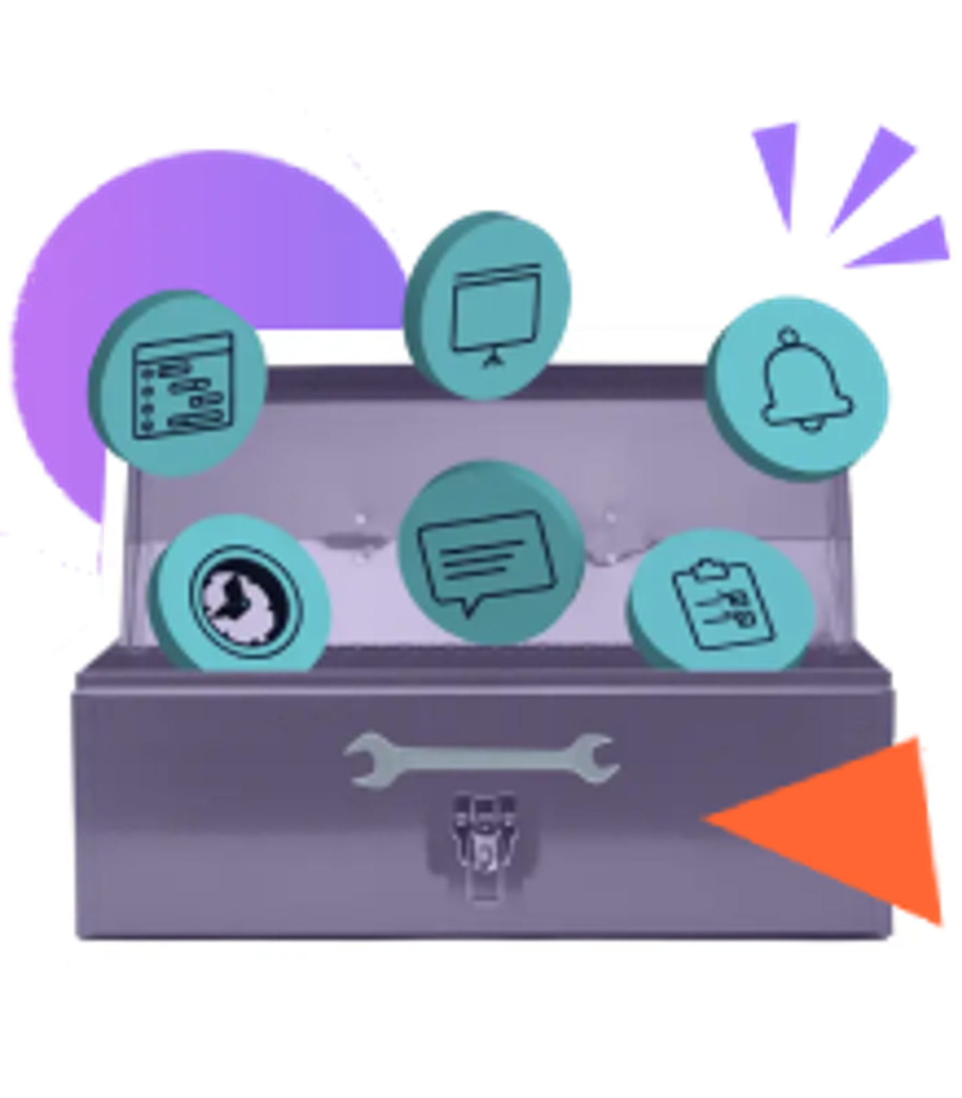 A toolbox with app icons floating out