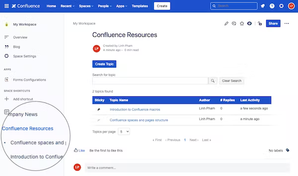 A screenshot showing a forum embedded within Confluence