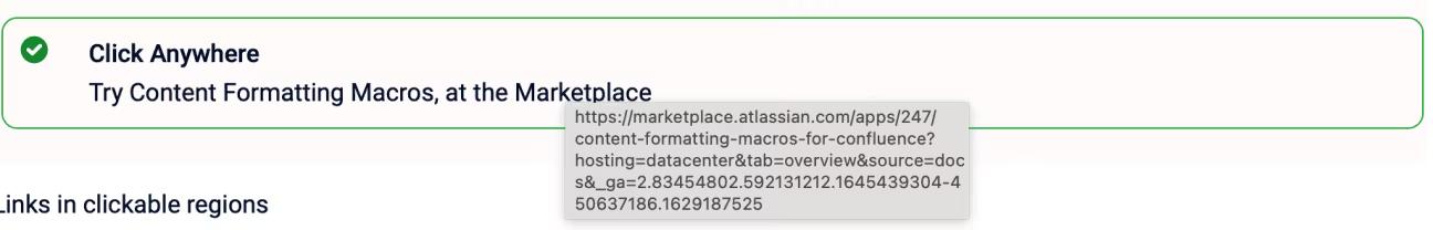 Screenshot of a Clickable macro showing a link to the Atlassian Marketplace