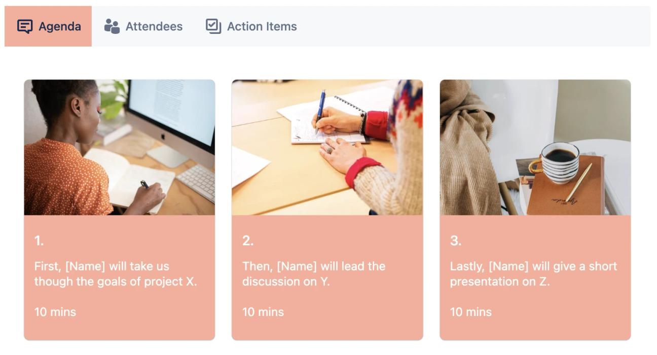 The agenda section of the Weekly Meeting Notes Template for Confluence