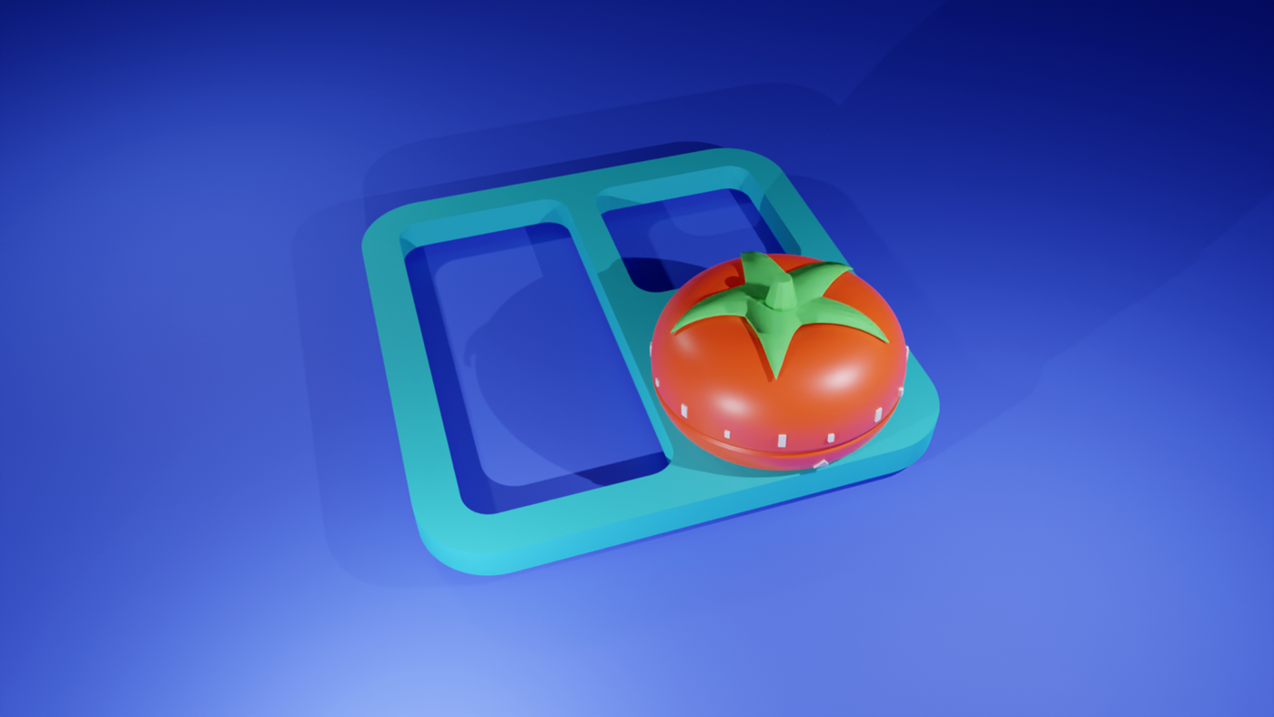 A 3D render of a tomato sitting on top of a Trello logo