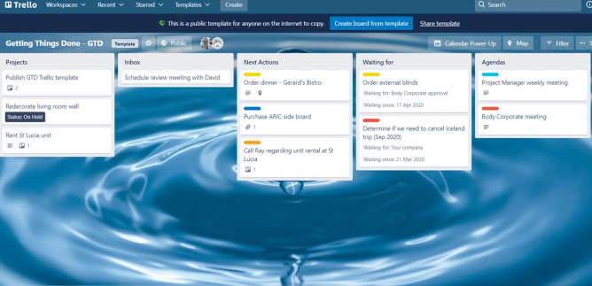 The Getting things done (GTD) board template for Trello