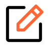 An icon of an orange pencil writing on a black note