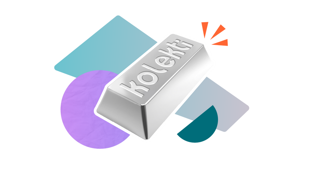 Kolekti logo embossed on a platinum bullion 