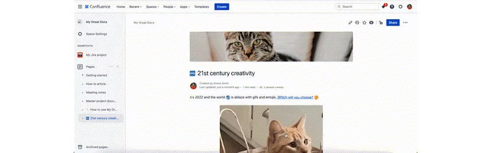 A gif showing an anchor macro directing a user to a different point on a Confluence page