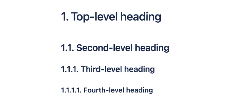 A gif showing which parts of a numbered heading to change