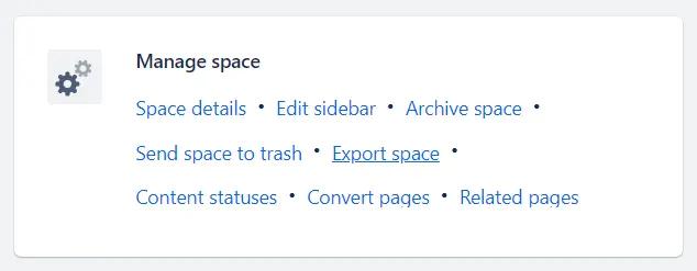 The Manage space section in Space settings with the Export space option highlighted