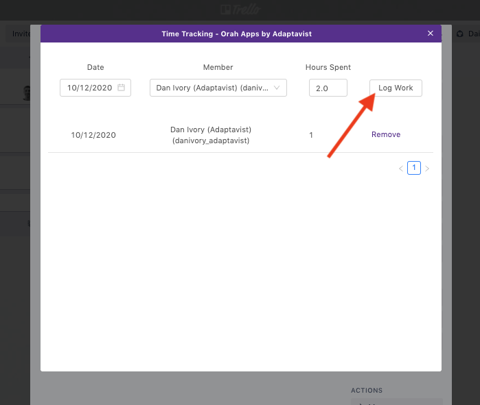 The Time Tracking window in Trello