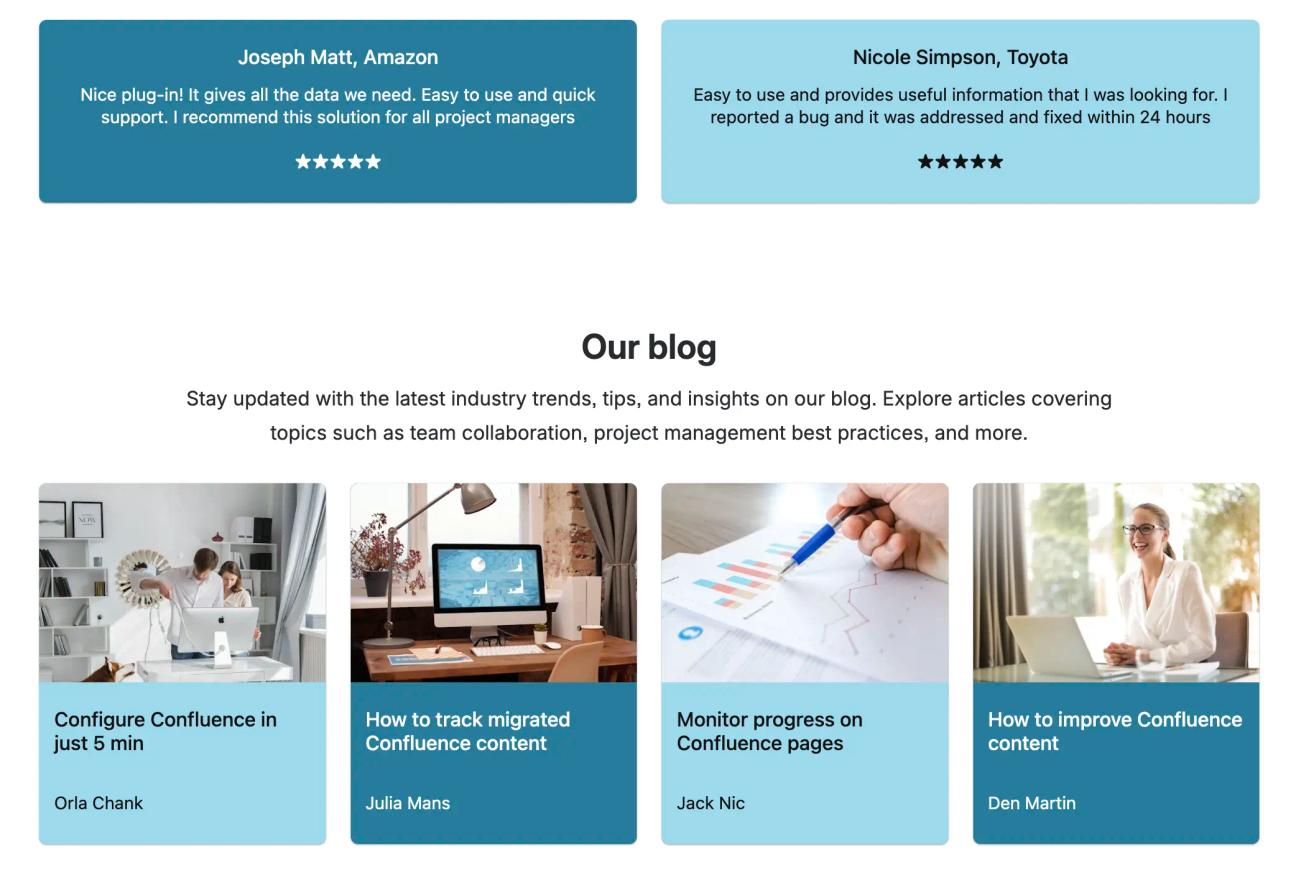 A screenshot of the end section of the product/service homepage template for Confluence