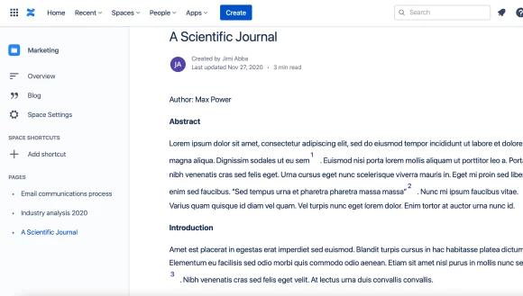 A screenshot of a Confluence page with citations in the text