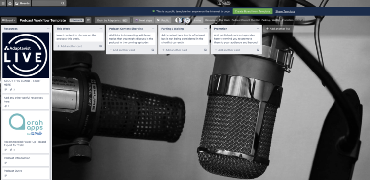 The Trello podcast board template