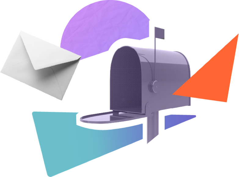 A colourful, collage-style image of a letterbox and an envelope