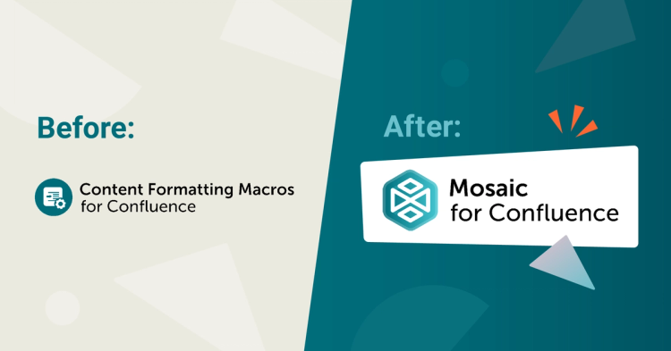 Before: Content Formatting Macros for Confluence. After: Mosaic for Confluence