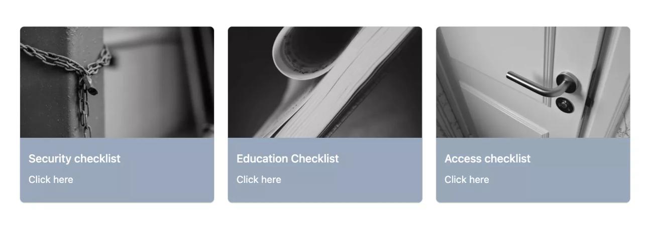 A screenshot of the checklists section of the Serenity Onboarding Template where checklists are linked in cards