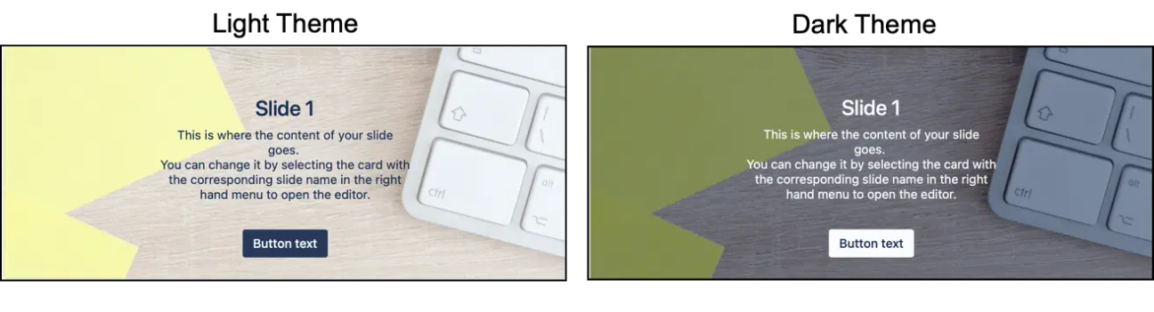 Two side-by-side images showing what an interactive banner looks like in light theme and dark theme