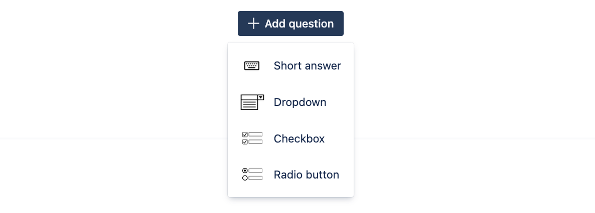 A dropdown list of the four different question types in Forms for Confluence