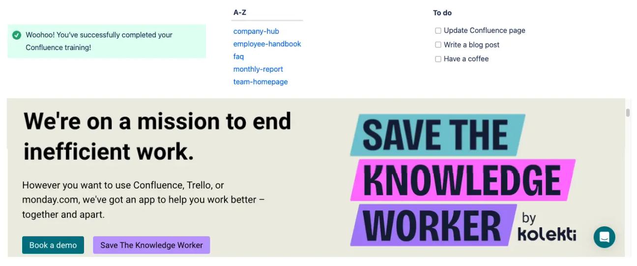 Four different Confluence macros on a Confluence page