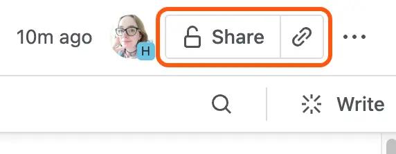 The Share menu highlighted in a Confluence live doc