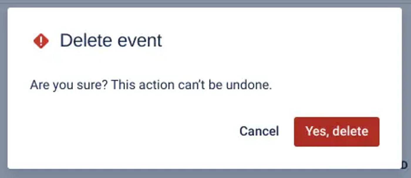 The ‘Delete event’ pop-up in the Confluence calendar