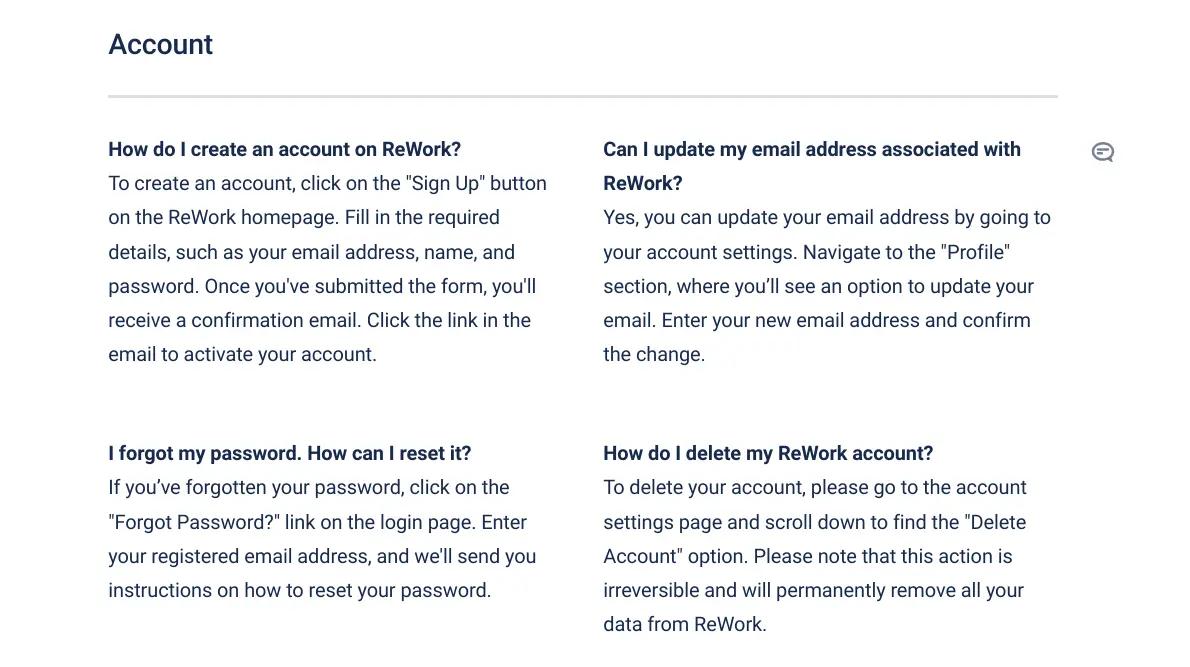 Confluence page with FAQs structured in columns