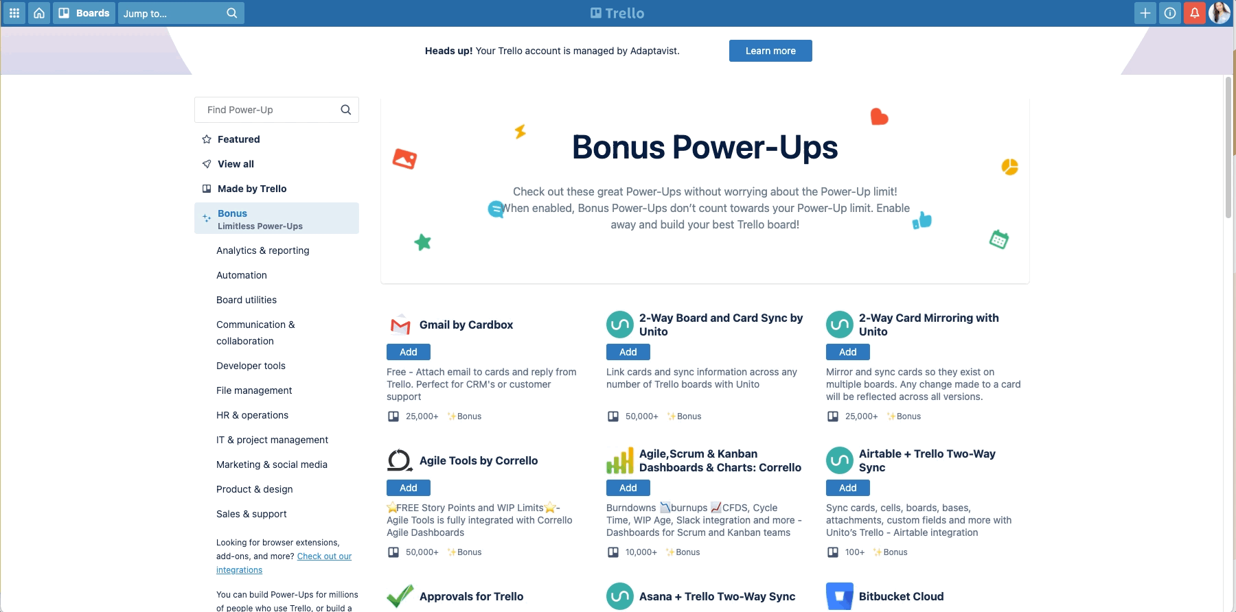 A gif showing the Trello Power-Ups marketplace