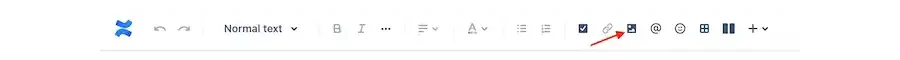 The Confluence toolbar with an arrow pointing at the picture icon