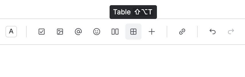 Screenshot of the Table icon highlighted in Confluence Cloud's toolbar