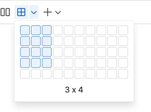 A Confluence table selector with three columns and four rows